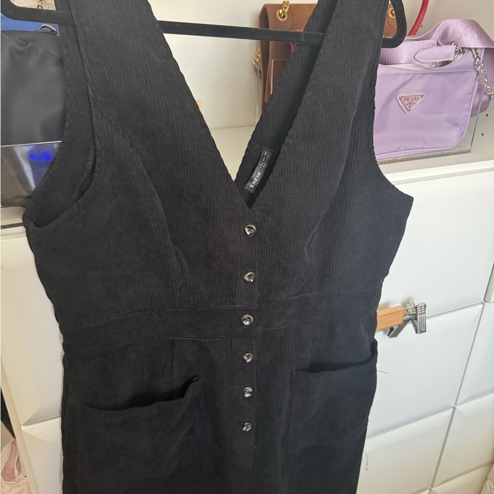 SHEIN Black Corduroy Mini Dress